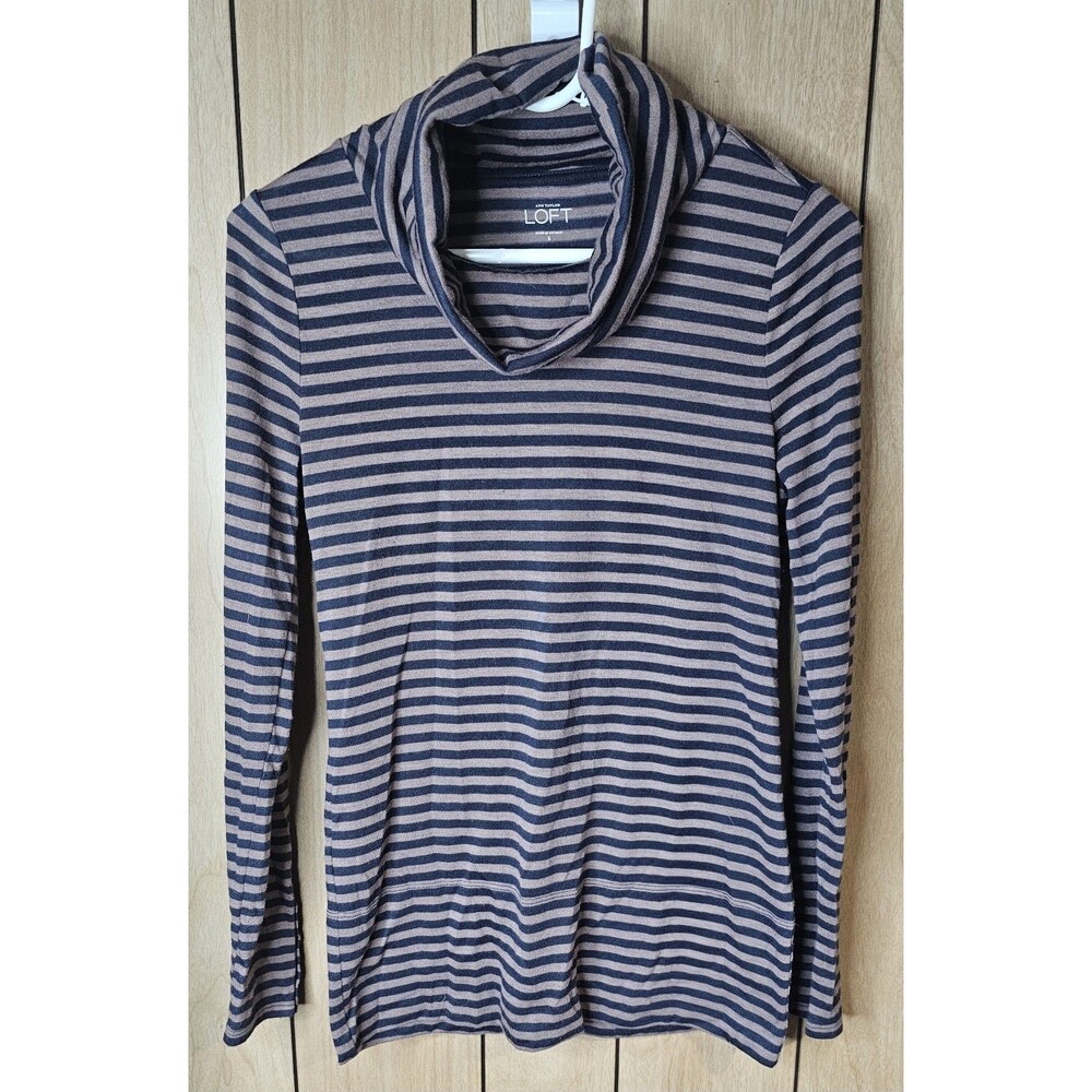 LOFT Women’s Small Striped Cowl Neck Tunic Top Long Sleeve Button Cuffs